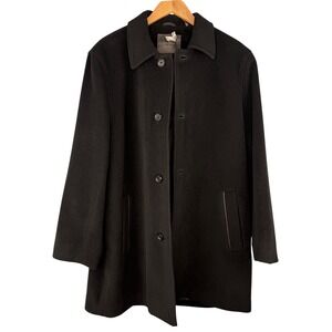 Cole Haan Mens Wool Cashmere Blend Car Coat Black Lambskin Trim Size L Warm